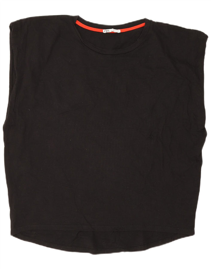 Zara Dame Oversized Vest Top UK 12 Medium Sort Bomuld