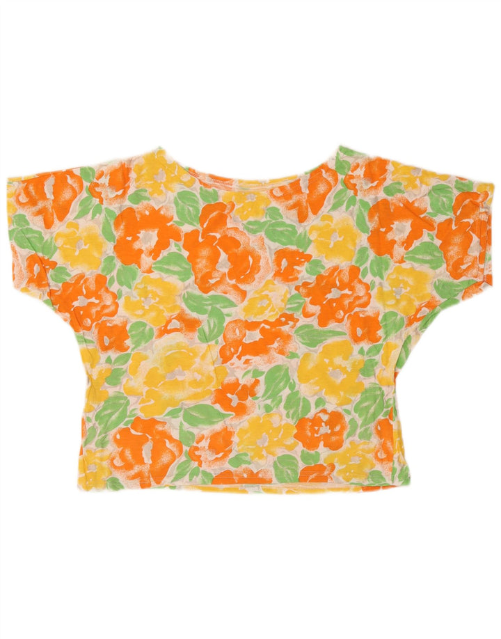 Vintage Dame Crop Bluse Top UK 14 Medium Multicolored Floral Bomuld