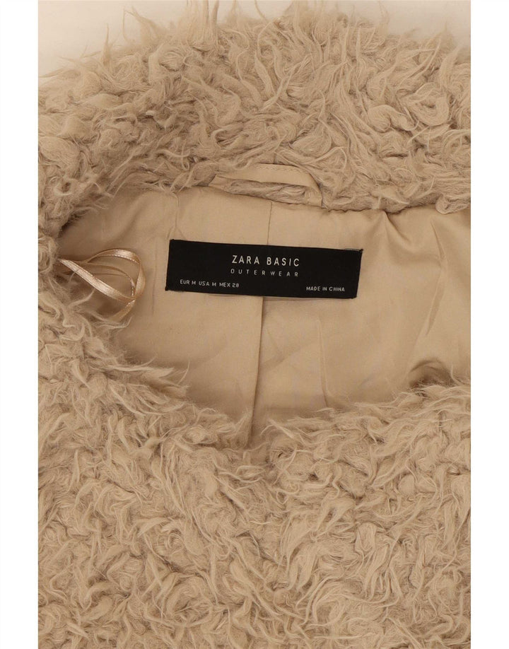 Zara Dame imiteret Pelsjakke UK 14 Medium Beige Polyester