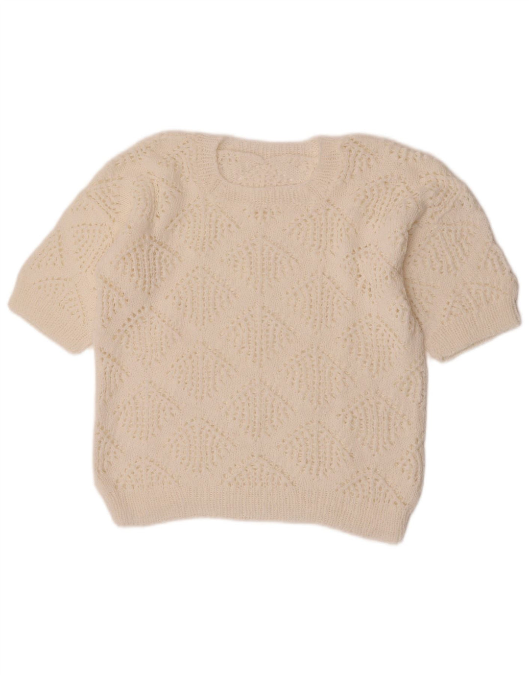 Vintage Dame Crop Crew Neck Jumper Sweater UK 14 Medium White
