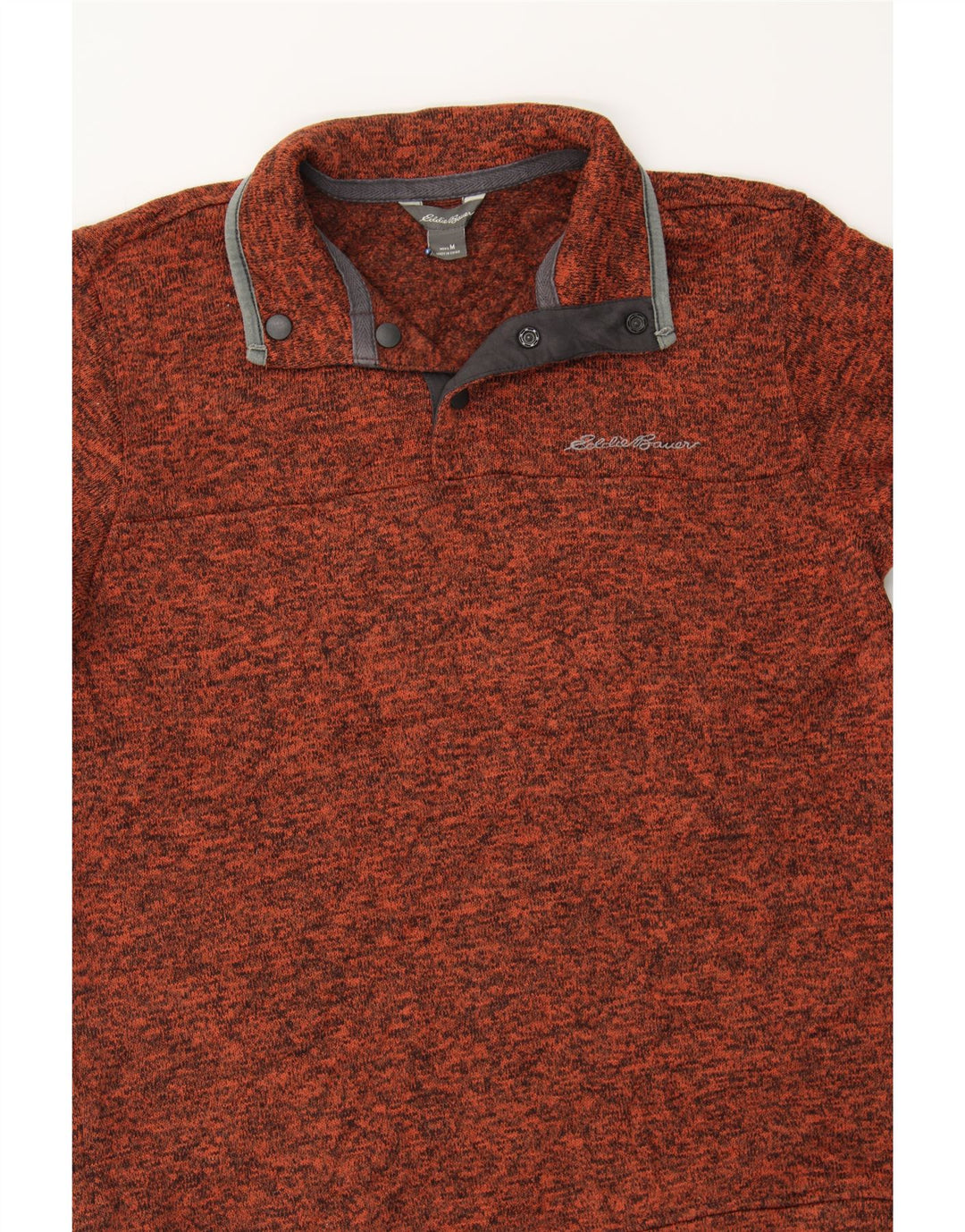 EDDIE BAUER Mens Button Neck Sweatshirt Jumper Medium Maroon Polyester Vintage Eddie Bauer and Second-Hand Eddie Bauer from Messina Hembry 