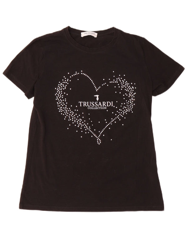 Trussardi Dame Grafisk T-Shirt Top UK 20 2XL Sort Bomuld