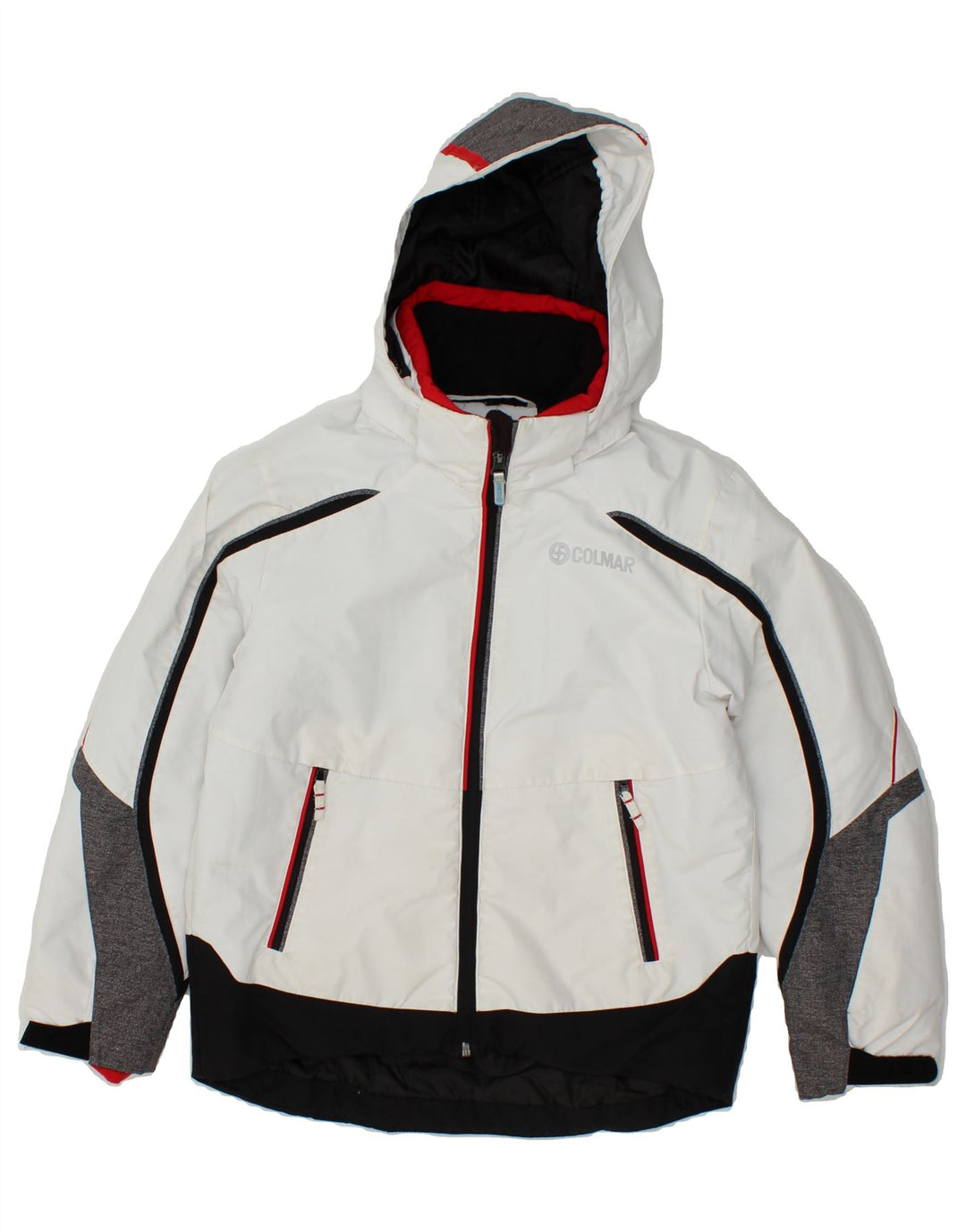 COLMAR Womens Hooded Windbreaker Jacket IT 34 2XS White Colourblock Vintage Colmar and Second-Hand Colmar from Messina Hembry 