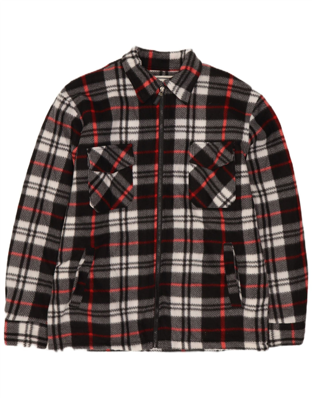 Vintage Herre Sherpa Lumberjack Flannel Shirt Medium Sort Plaid Polyester