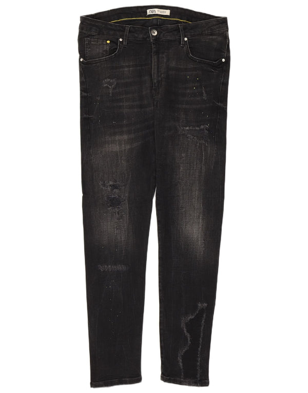 Zara Mens Distressed Skinny Jeans EU 46 XL W36 L31 Sort Bomuld
