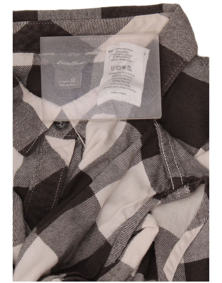 Eddie Bauer Dame Loose Fit Flanellskjorte UK 18 XL Sort Gingham Bomuld