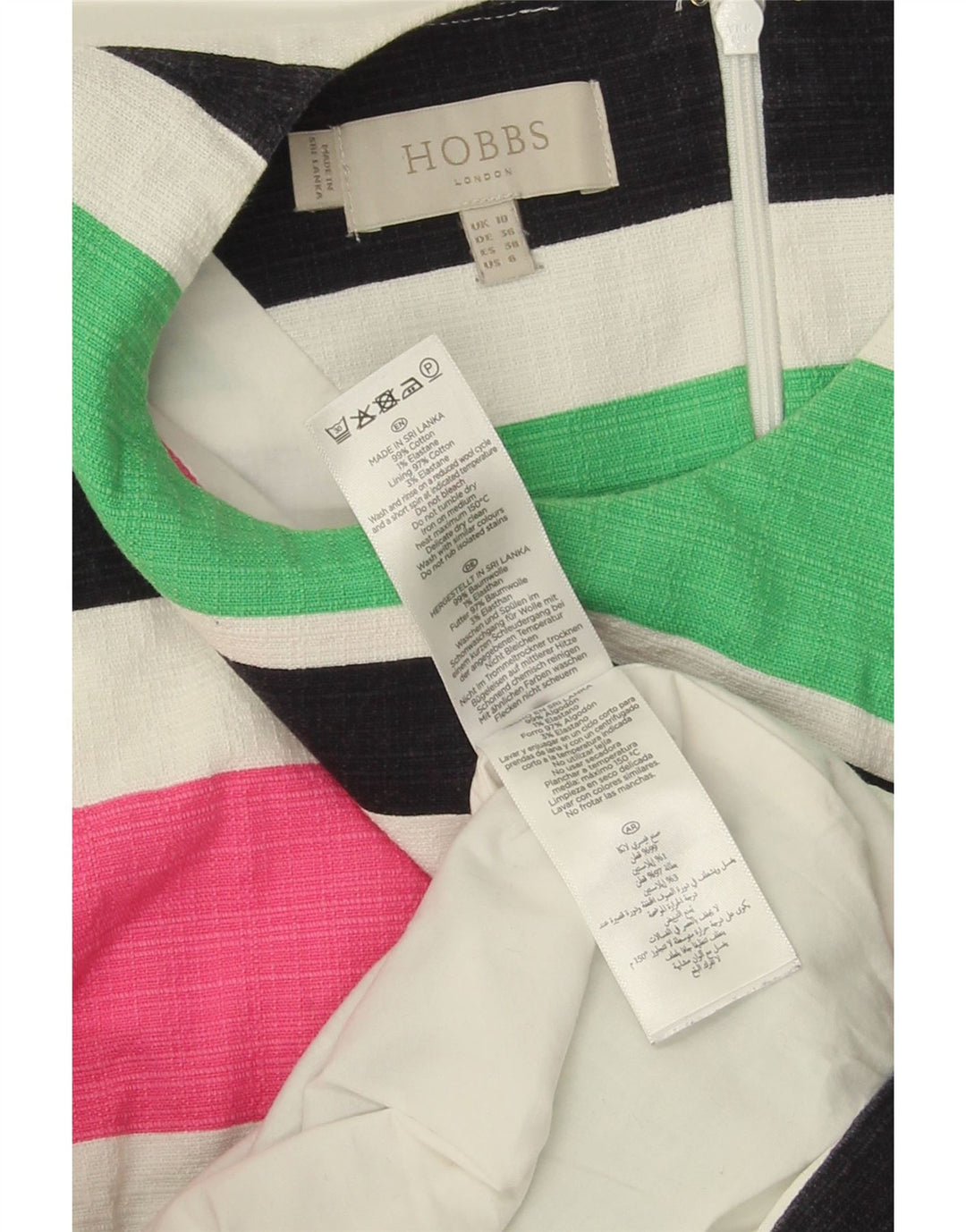 HOBBS Dame Sleeveless Sheath Dress UK 10 Small Multicolored Striped