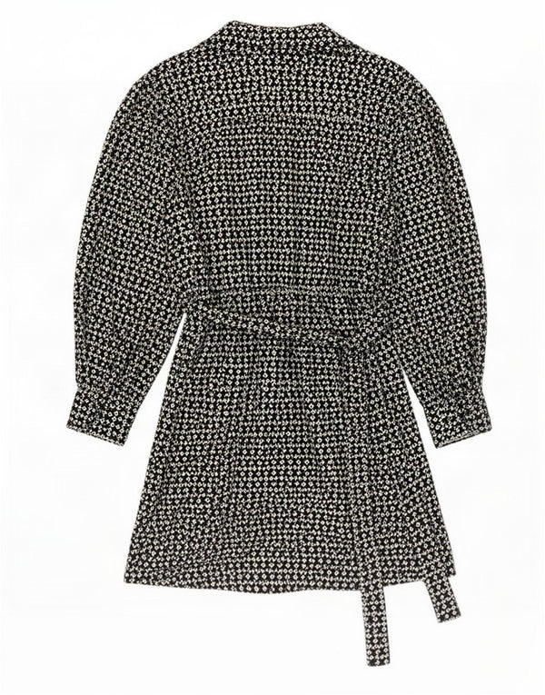 Marks & Spencer Dame Langærmet A-Line Kjole UK 10 Lille Sort Geometrisk