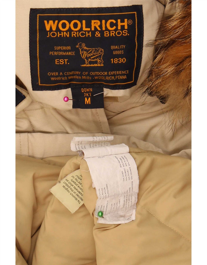 Woolrich Dame Hætte Polstret Frakke UK 14 Medium Beige Bomuld