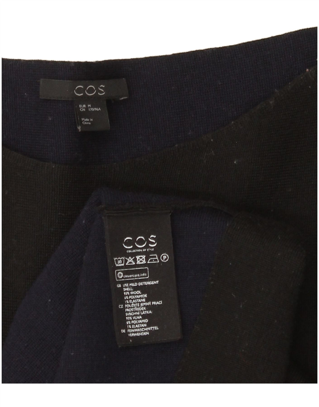 Cos Dame 3/4 ærmet Tunika Top UK 14 Medium Sort Uld