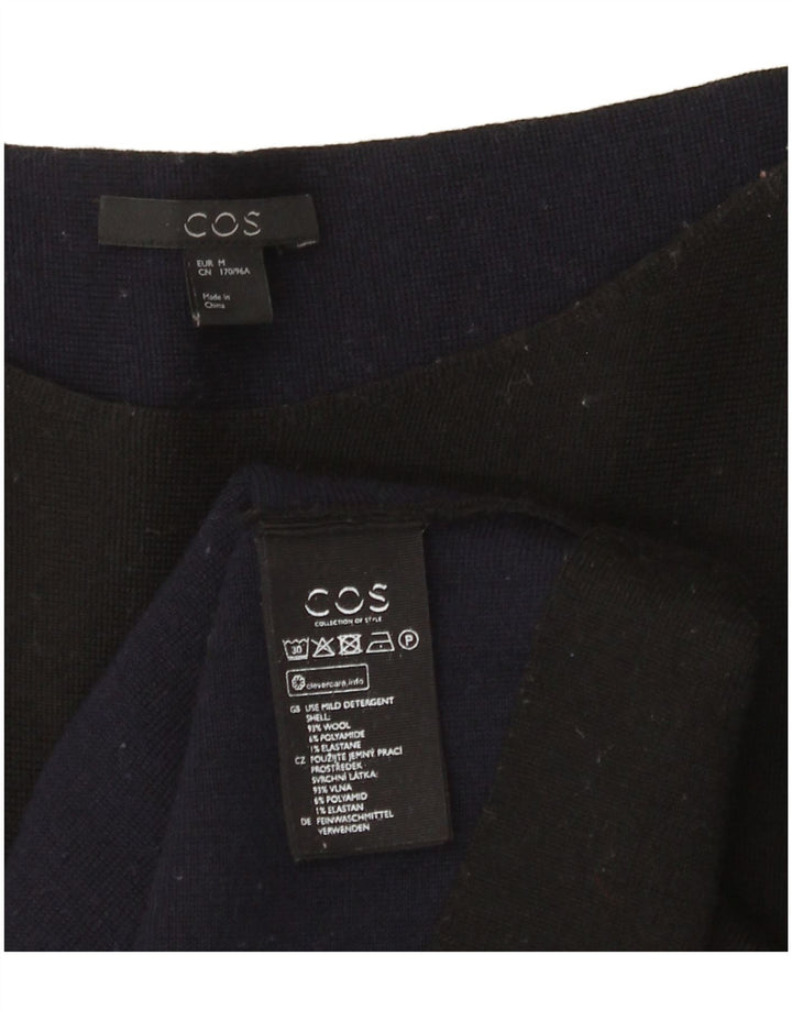 Cos Dame 3/4 ærmet Tunika Top UK 14 Medium Sort Uld