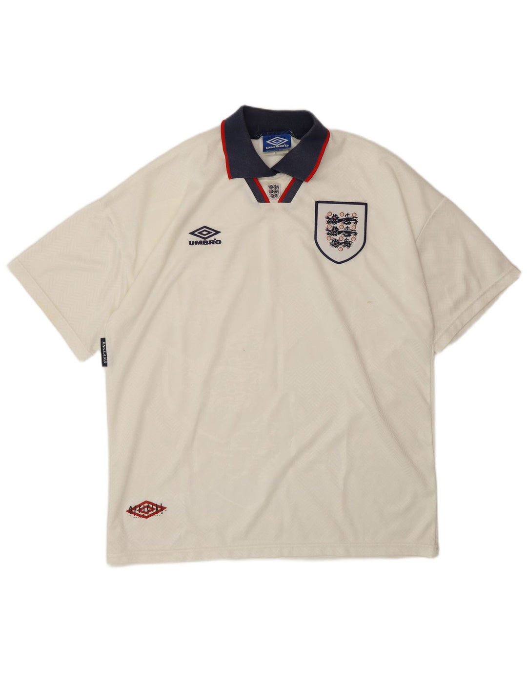 UMBRO Herre England 1993-1994 Hjemmegrafisk poloshirt XL hvid polyester
