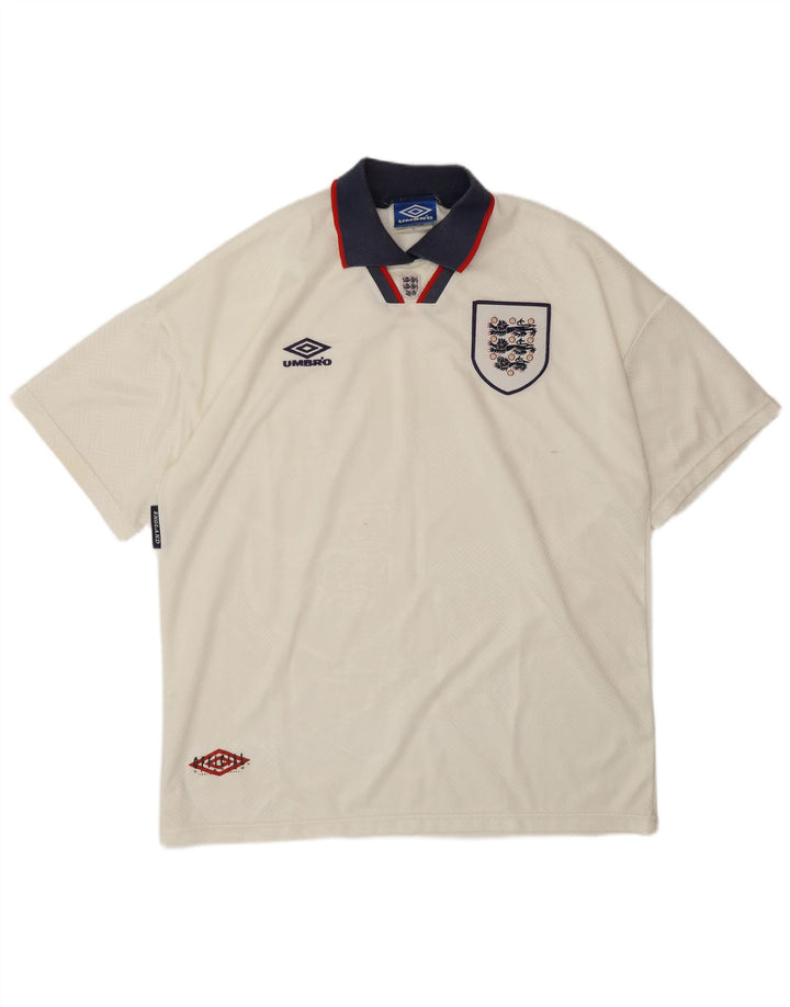 UMBRO Herre England 1993-1994 Hjemmegrafisk poloshirt XL hvid polyester