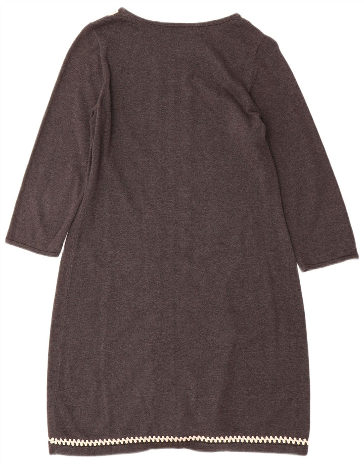 MONSOON Dame 3/4-ærmet Jumper Dress UK 12 Medium Grey Bomuld