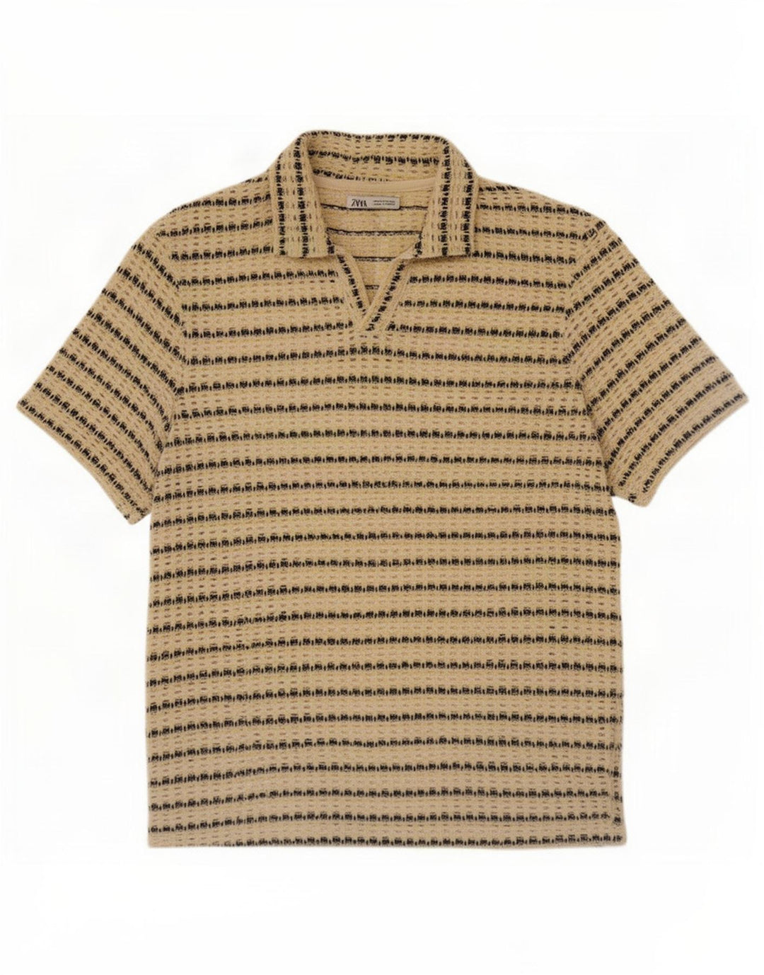 Zara Herre Se Through Polo Shirt Medium Gul Stribet Bomuld