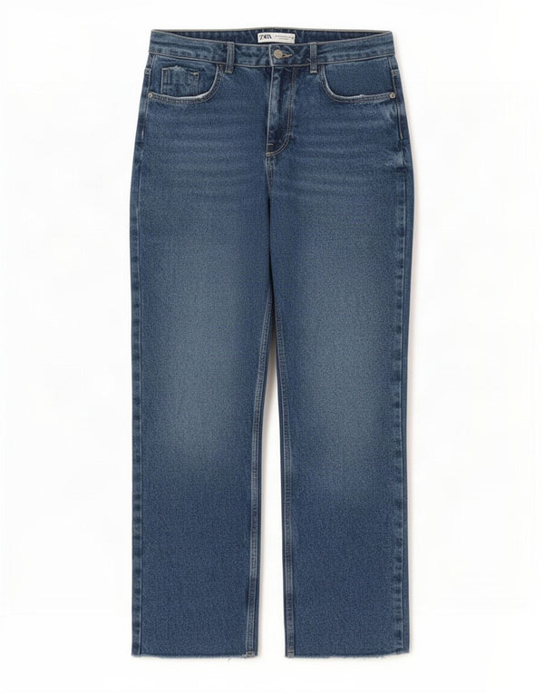 Zara Dame Straight Jeans EU 40 Medium W30 L29 Blå Bomuld