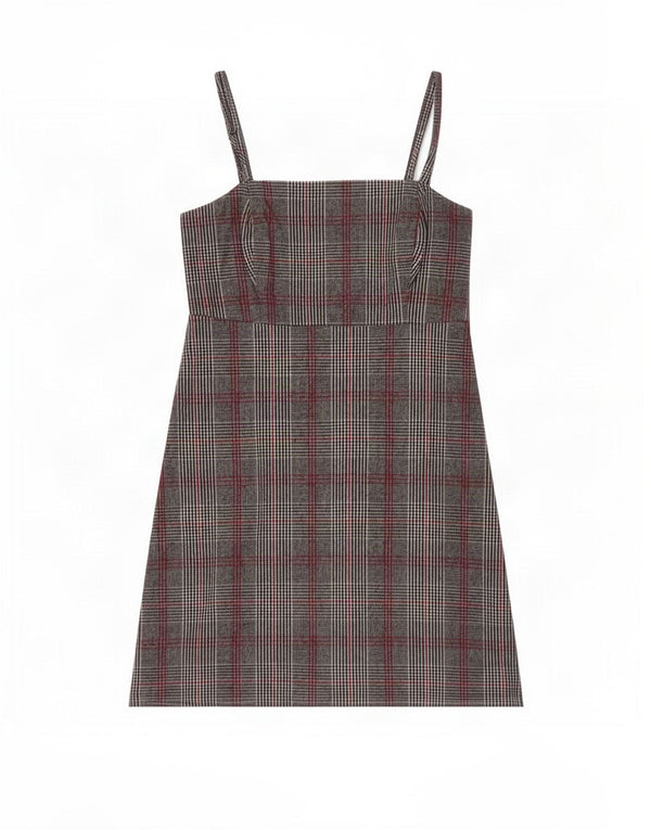 Hollister Dame Slip Dress UK 4 XS grå ternet bomuld