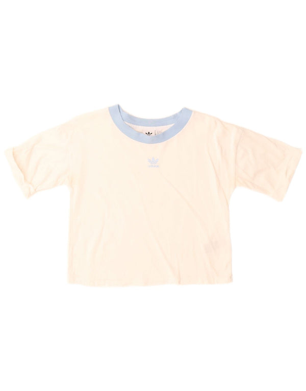 Adidas Womens Crop T-Shirt Top UK 12 Medium White Bomuld