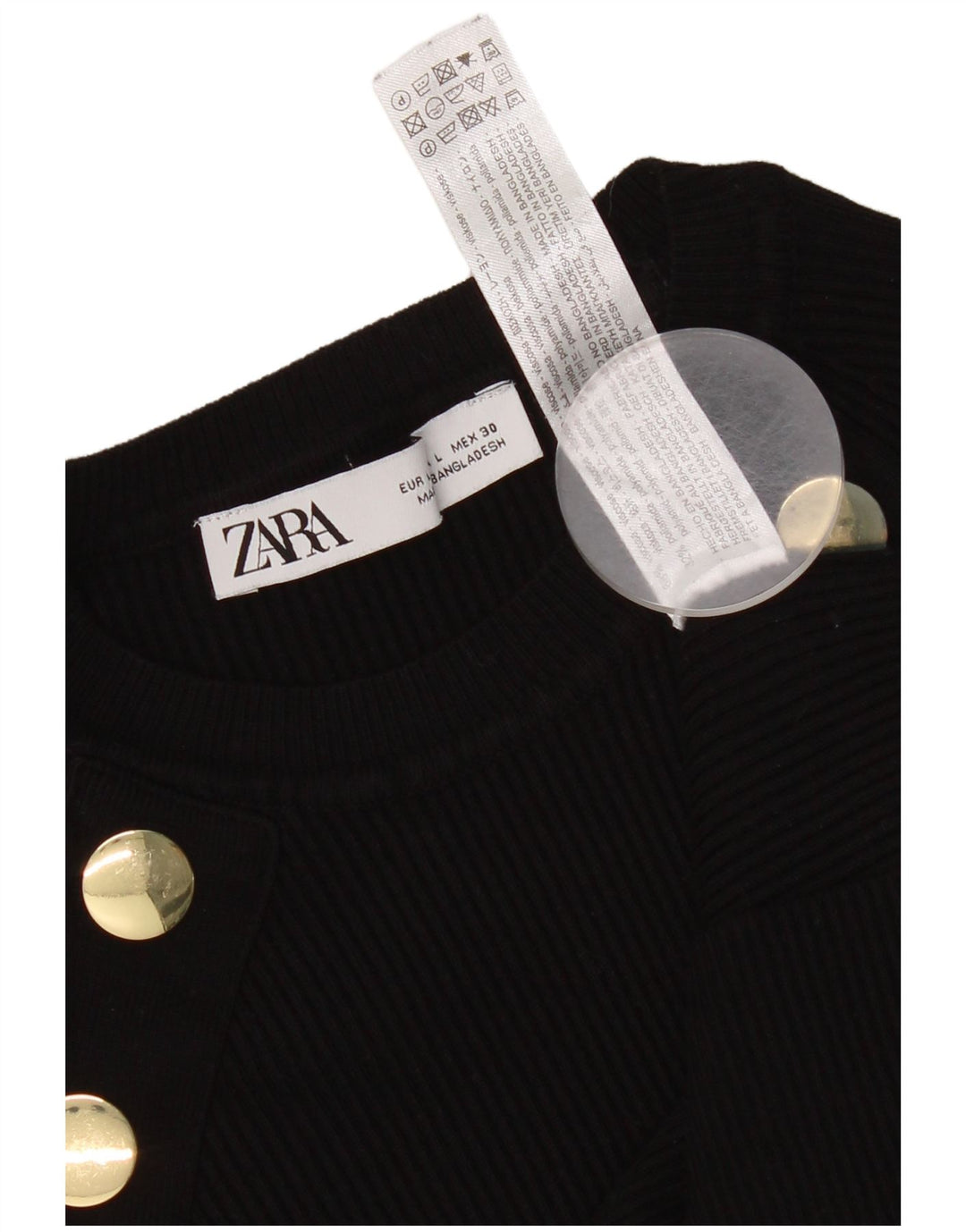 Zara Womens Crop Top Langærmet UK 14 Large Black Viscose