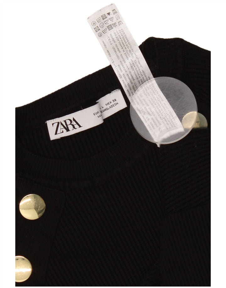 Zara Womens Crop Top Langærmet UK 14 Large Black Viscose