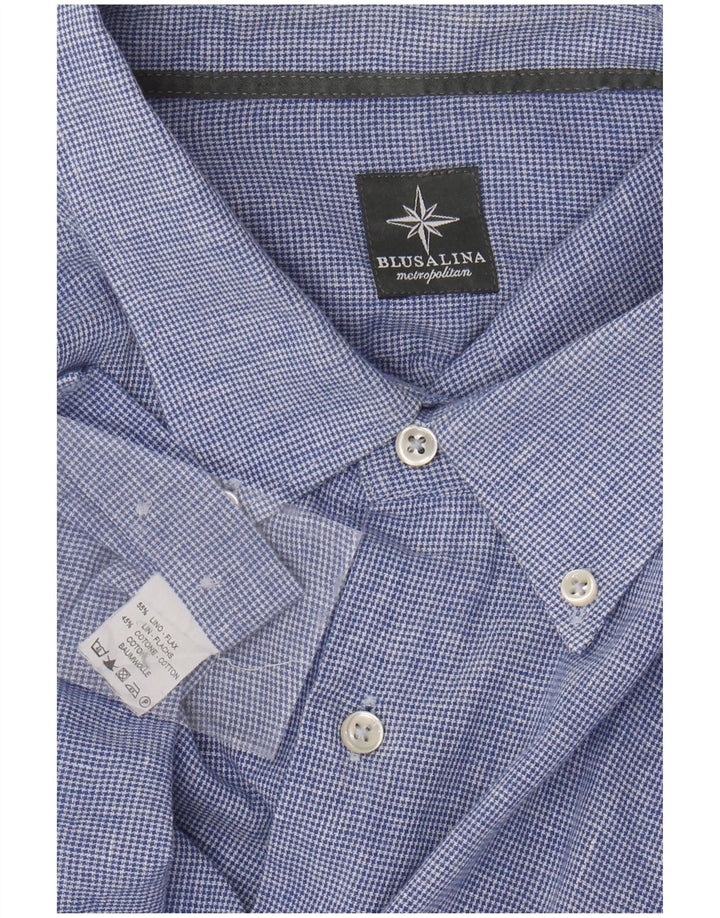 VINTAGE Herre Regular Fit skjorte 3XL Blå Houndstooth Linned