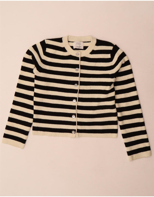 Zara Girls Crop Cardigan Sweater 13-14 År Sort Stribet Viscose