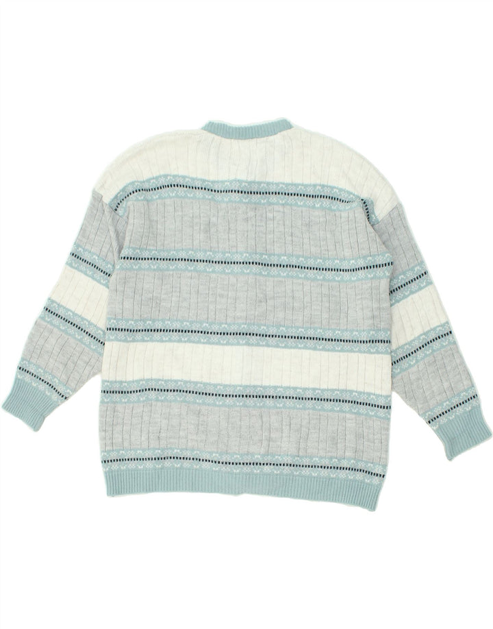 VINTAGE Womens Cardigan Sweater UK 16 Large Blue Striped | Vintage Vintage | Thrift | Second-Hand Vintage | Used Clothing | Messina Hembry 