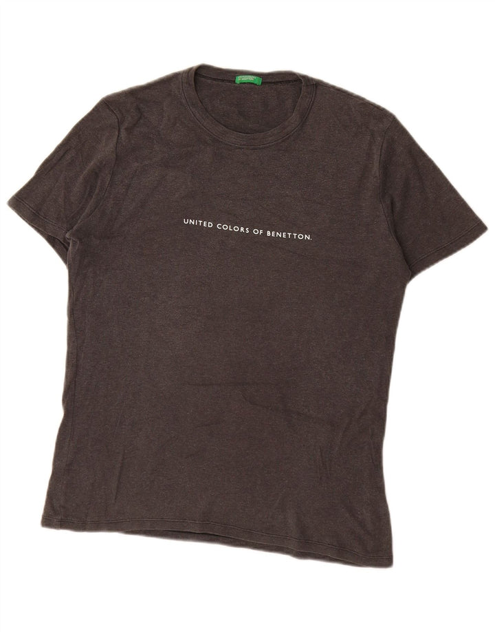 Benetton Dame Grafisk T-Shirt Top UK 16 Stor Grå