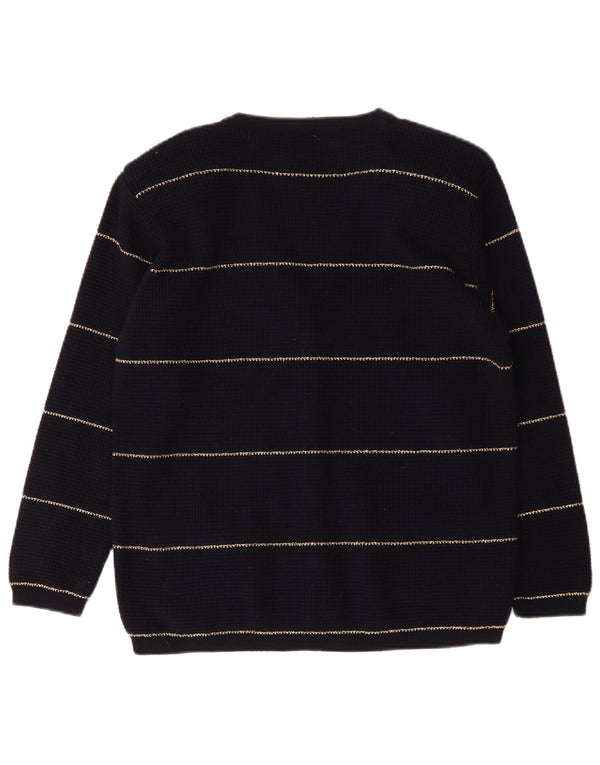 Kyber Dame Cardigan Sweater UK 16 Stor Marineblå Stribet Uld