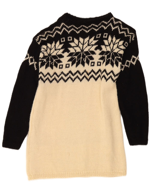 Vintage Dame Boat Neck Jumper Sweater UK 10 Small Beige Fair Isle