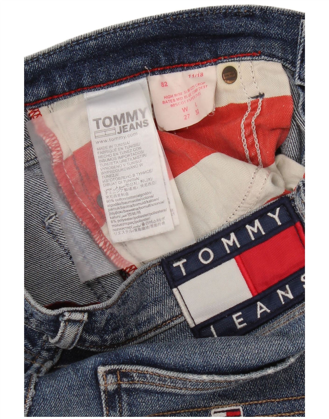 Tommy Hilfiger Kvinders Distressed High Waist Cropped Jeans W27 L27 Blå