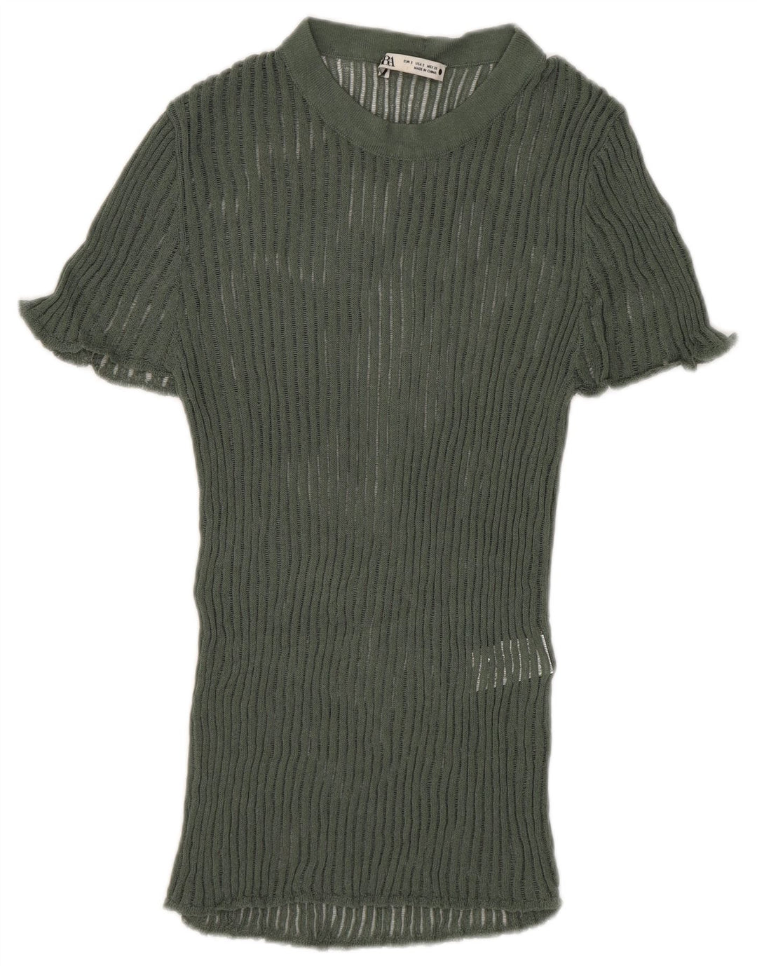 Zara Damestrik bluse Top UK 8 Lille grøn viskose