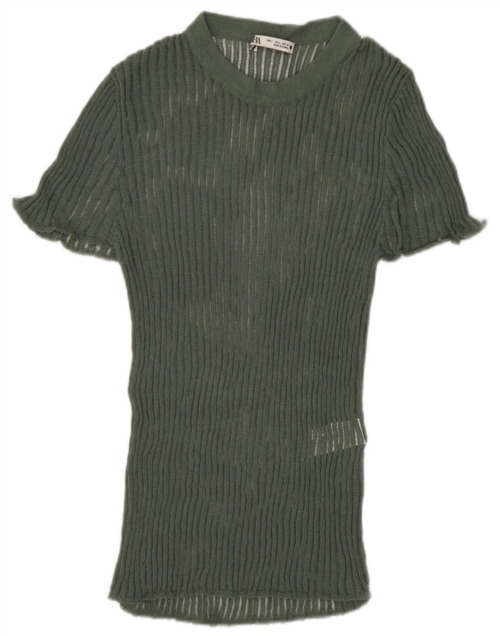 Zara Damestrik bluse Top UK 8 Lille grøn viskose