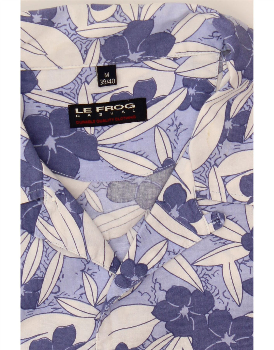LE FROG Mens Short Sleeve Shirt Size 39/40 Medium Blue Floral Vintage Le Frog and Second-Hand Le Frog from Messina Hembry 