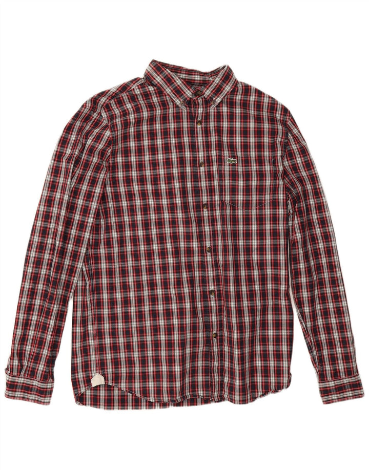 Lacoste Herre Regular Fit Flannel skjorte str. 40 Medium rød ternet bomuld