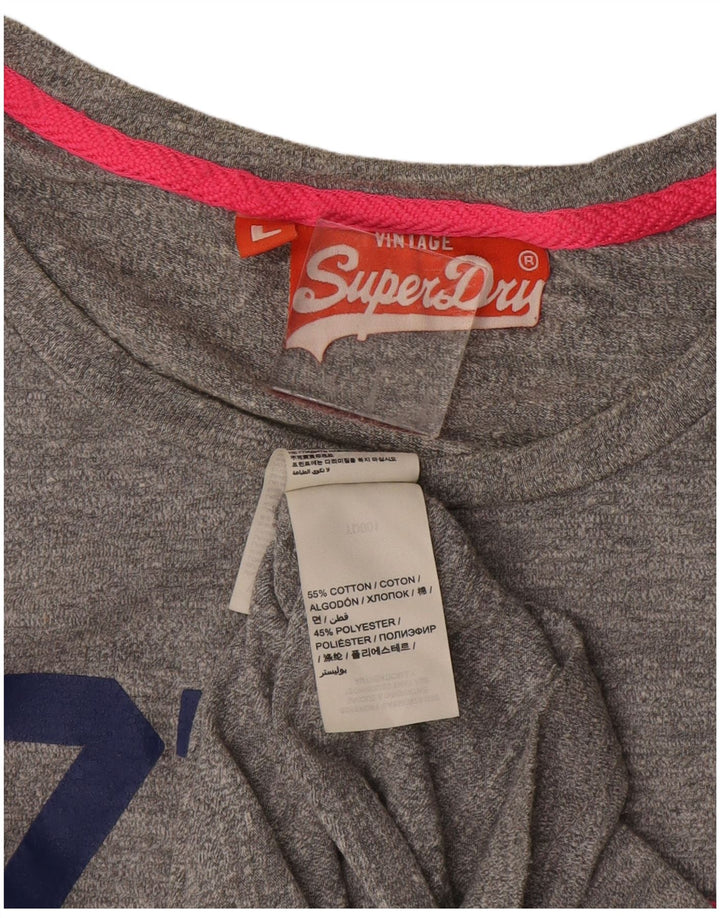 Superdry Grafisk T-shirt top til kvinder UK 14 Stor grå bomuld