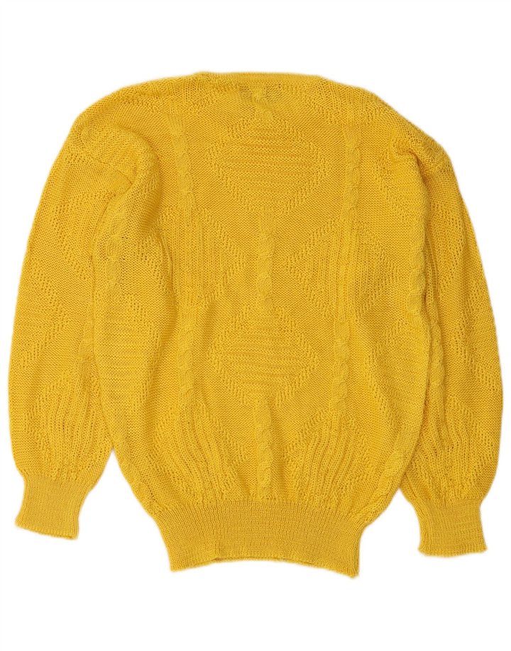 VINTAGE Womens Crew Neck Jumper Sweater UK 14 Medium Yellow Geometric