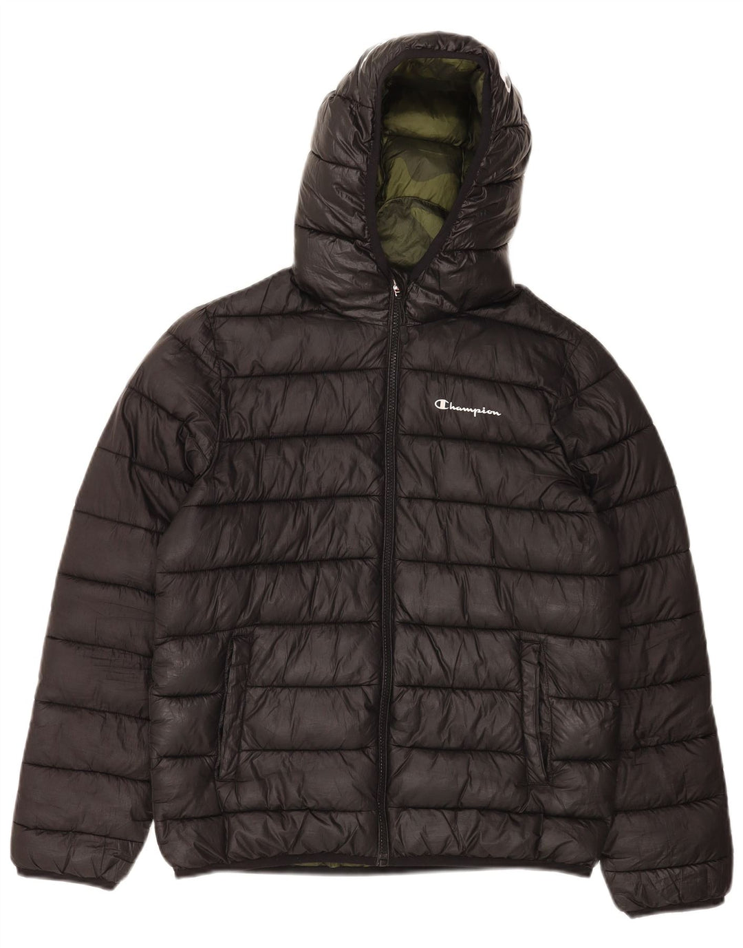 Champion Dame Hætte Polstret Jakke UK 12 Medium Sort Polyester