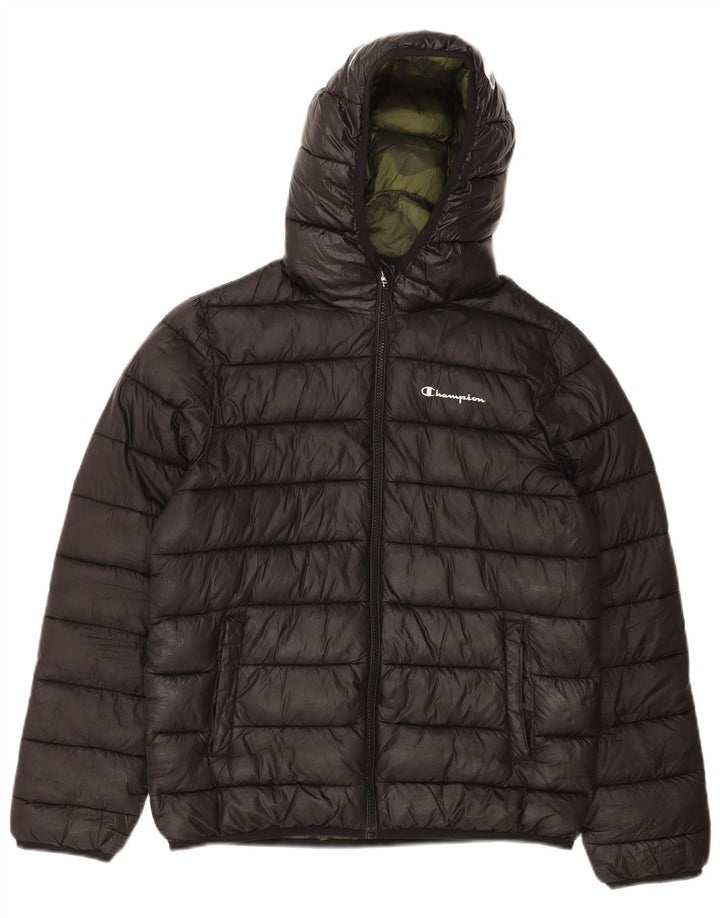 Champion Dame Hætte Polstret Jakke UK 12 Medium Sort Polyester