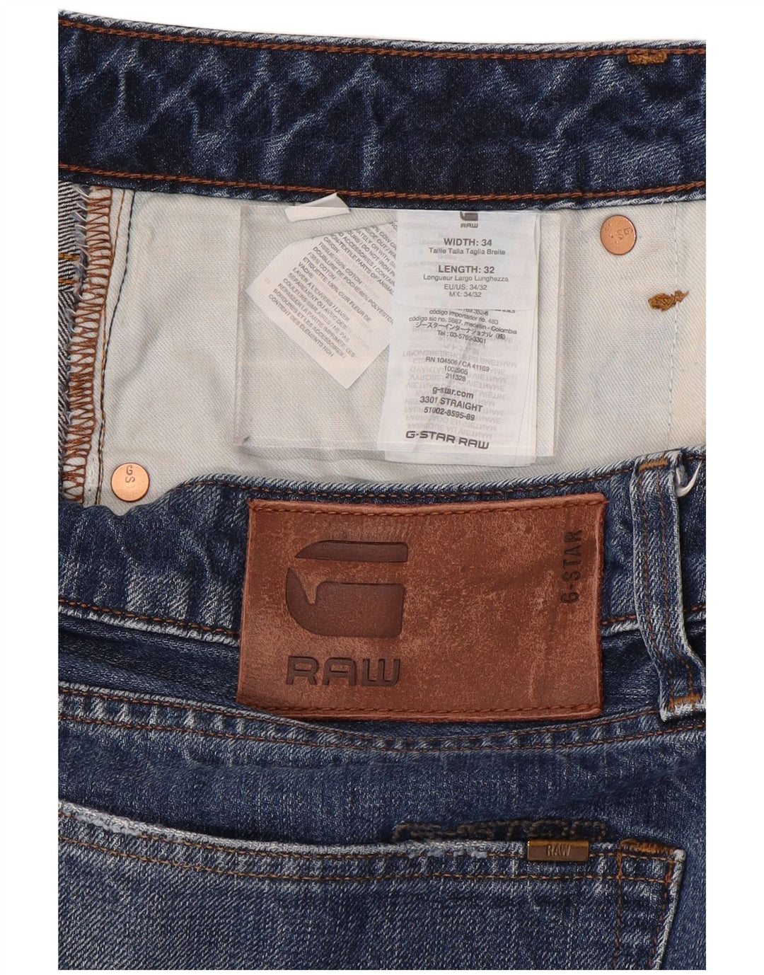G-Star Straight Jeans til mænd W34 L32 Blå Bomuld
