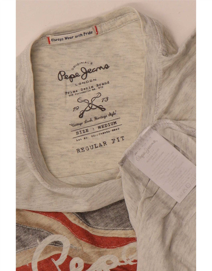 PEPE Jeans Herre Regular Fit grafisk T-shirt top mellemgrå bomuld