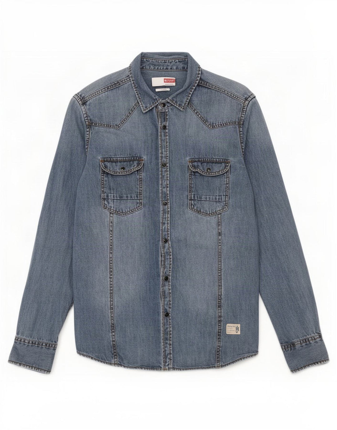 Mustang Herre Slim Fit Denim Shirt Medium Blue Bomuld