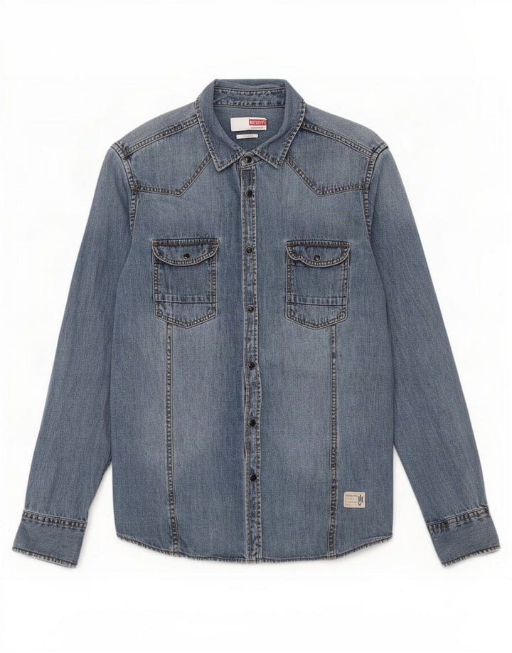 Mustang Herre Slim Fit Denim Shirt Medium Blue Bomuld