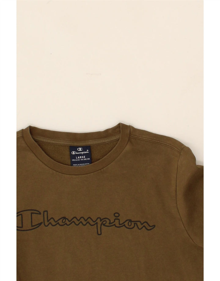 CHAMPION Boys Graphic Sweatshirt Jumper 11-12 Years Khaki Cotton Vintage Champion and Second-Hand Champion from Messina Hembry 