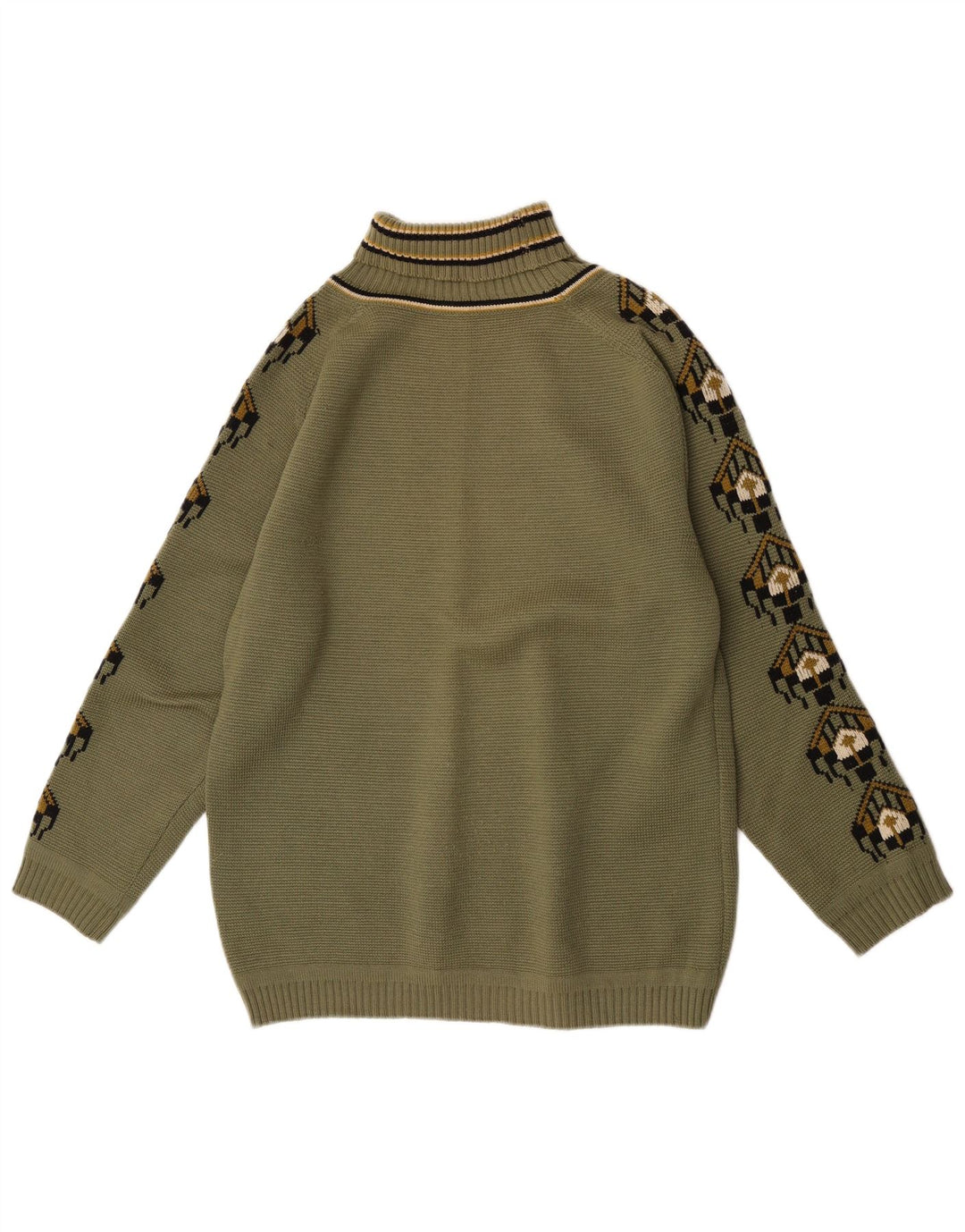 Vintage Dame Rullehals Sweater IT 52 XL Khaki Geometrisk Uld