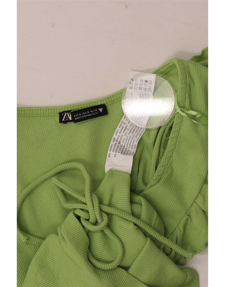 Zara Womens Crop Top UK 8 Lille grøn bomuld