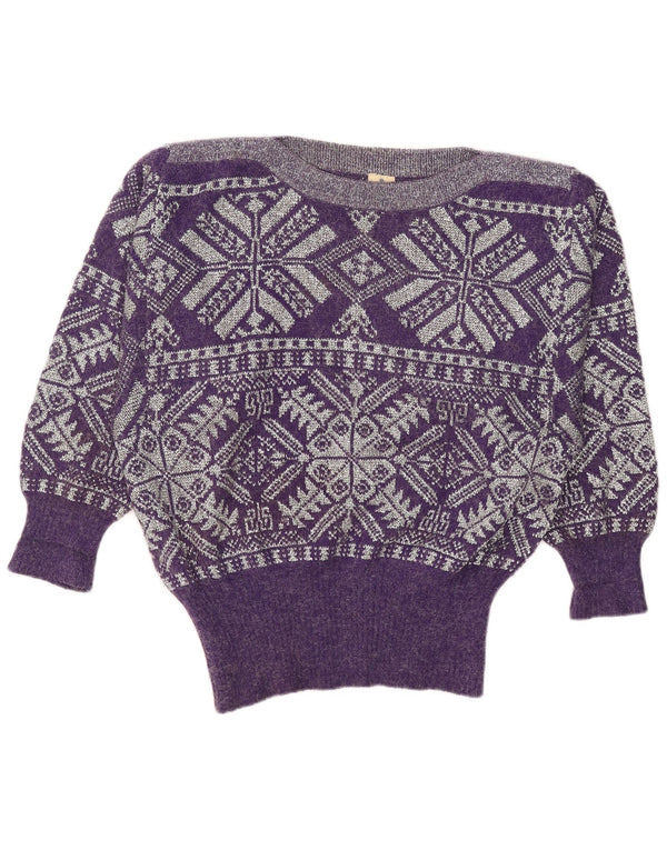 Oui Dame Oversized Boat Neck Jumper Sweater UK 14 Medium Purple Fair Isle