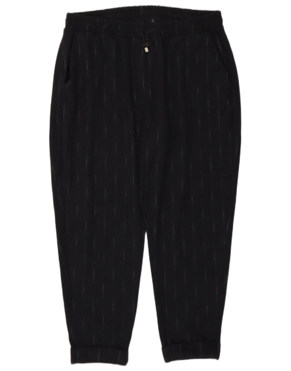 Marks & Spencer Dame Cropped Trousers UK 18 XL W38 L26 Sort Stribet