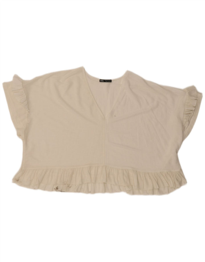 Zara Womens Oversized Crop Bluse Top UK 14 Medium Off White