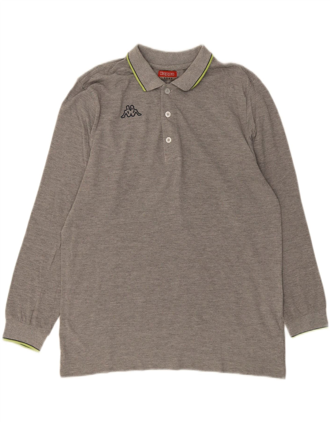KAPPA Mens Long Sleeve Polo Shirt Large Grey Cotton Vintage Kappa and Second-Hand Kappa from Messina Hembry 
